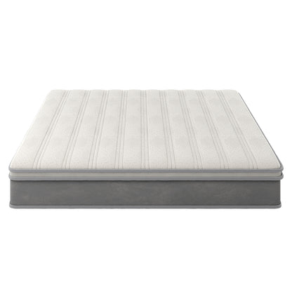 Delia Queen 28cm Medium Firm Euro Top Latex Mattress features a plush Euro top quilting and reinforced edges, highlighting its medium firmness and luxurious design for supportive, undisturbed sleep.