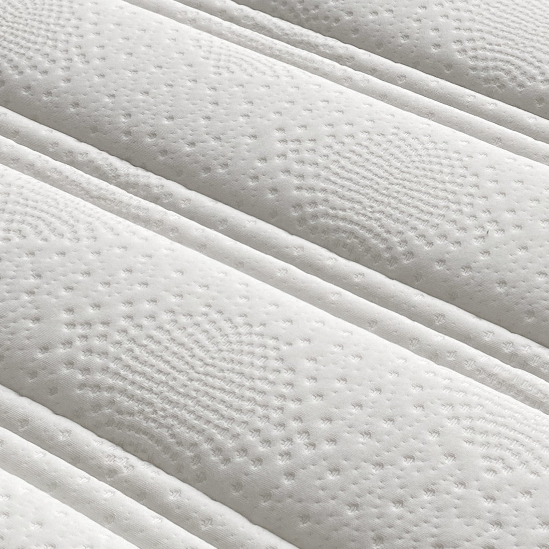 Delia Queen 28cm Medium Firm Euro Top Latex Mattress – White, showcasing its plush 9.5cm Euro top quilting, highlighting the mattress's luxurious texture and supportive design, ideal for ultimate comfort and undisturbed sleep.