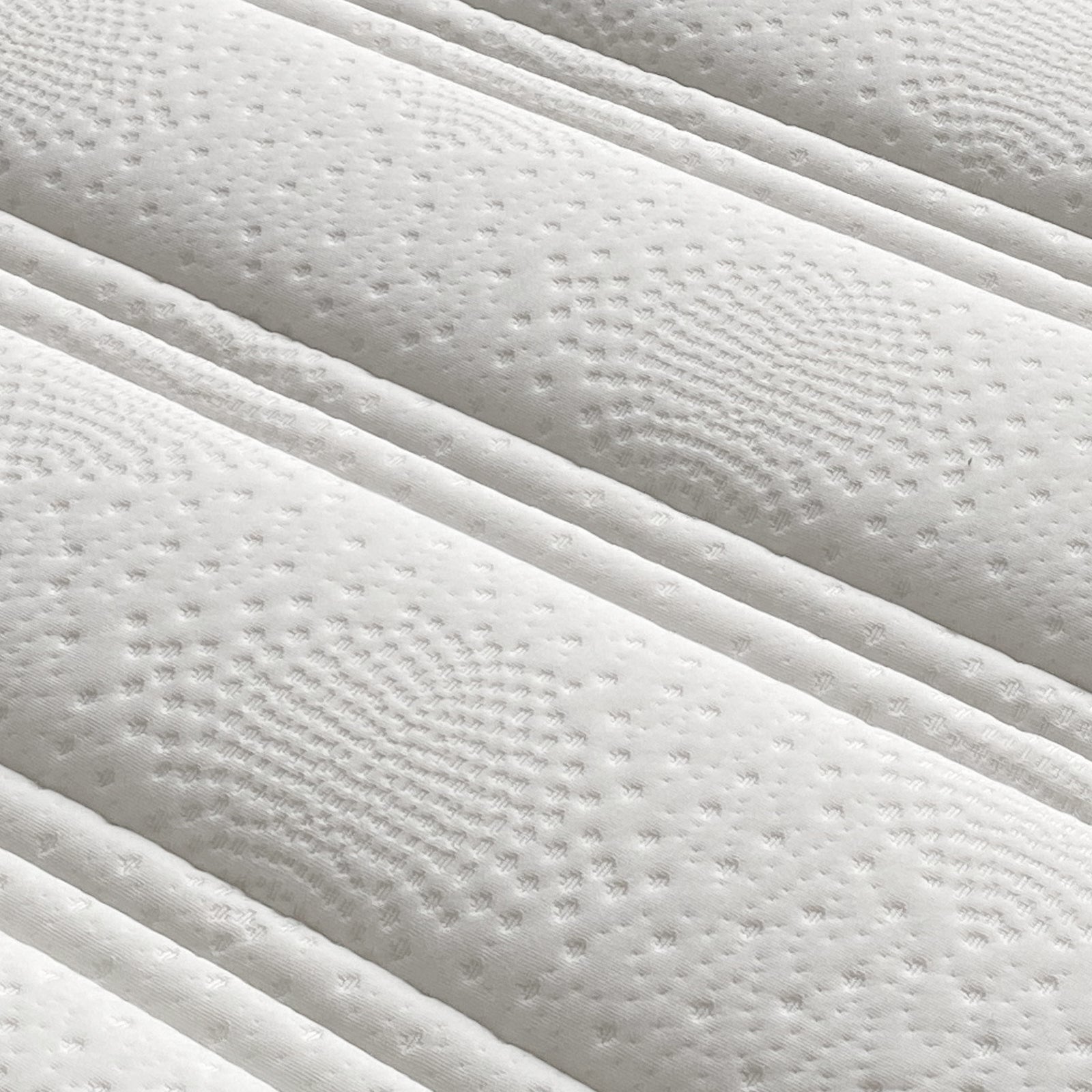 Delia Queen 28cm Medium Firm Euro Top Latex Mattress – White, showcasing its plush 9.5cm Euro top quilting, highlighting the mattress's luxurious texture and supportive design, ideal for ultimate comfort and undisturbed sleep.