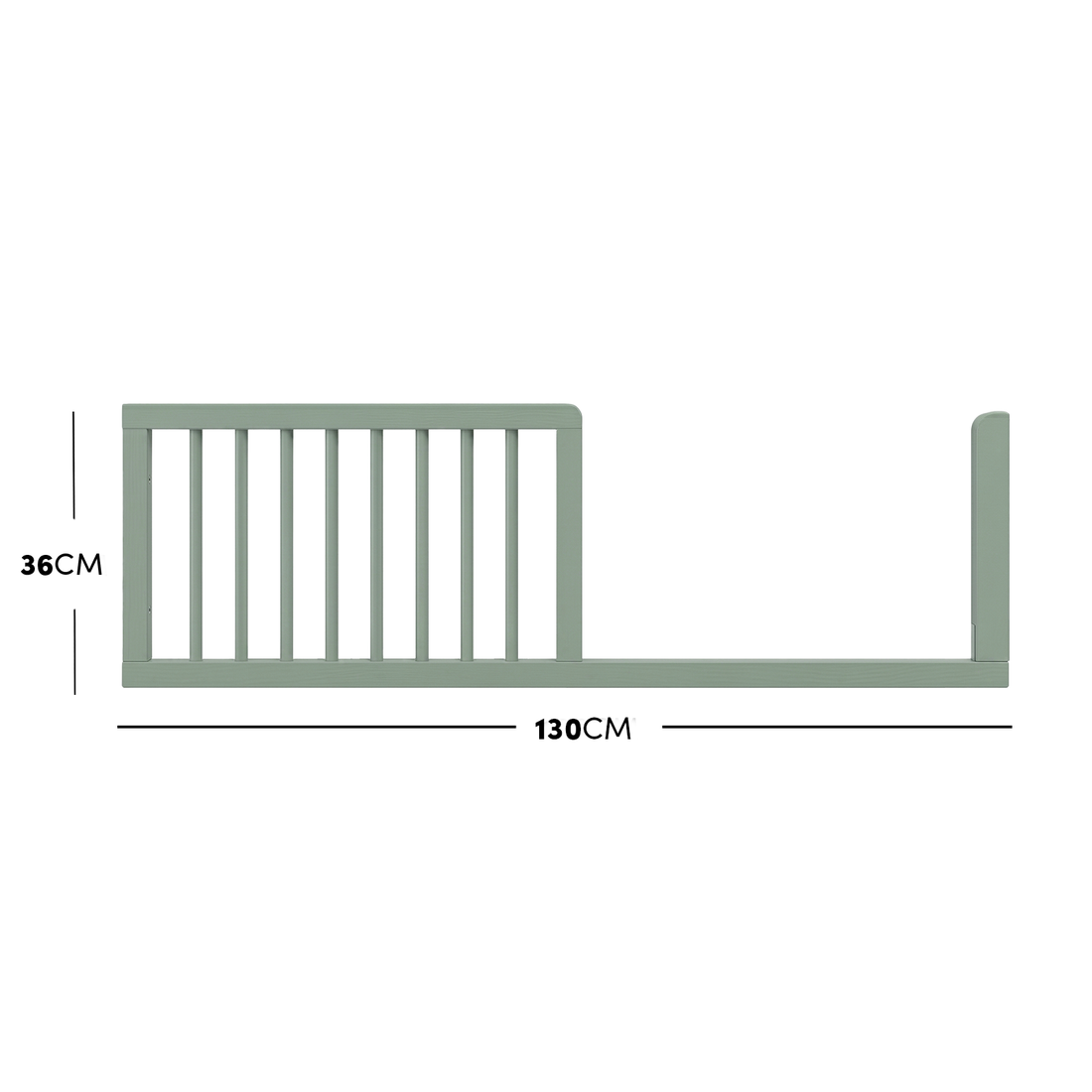 Mira and Melai Solid Pine Baby Cot with Rail Set in Sage Green