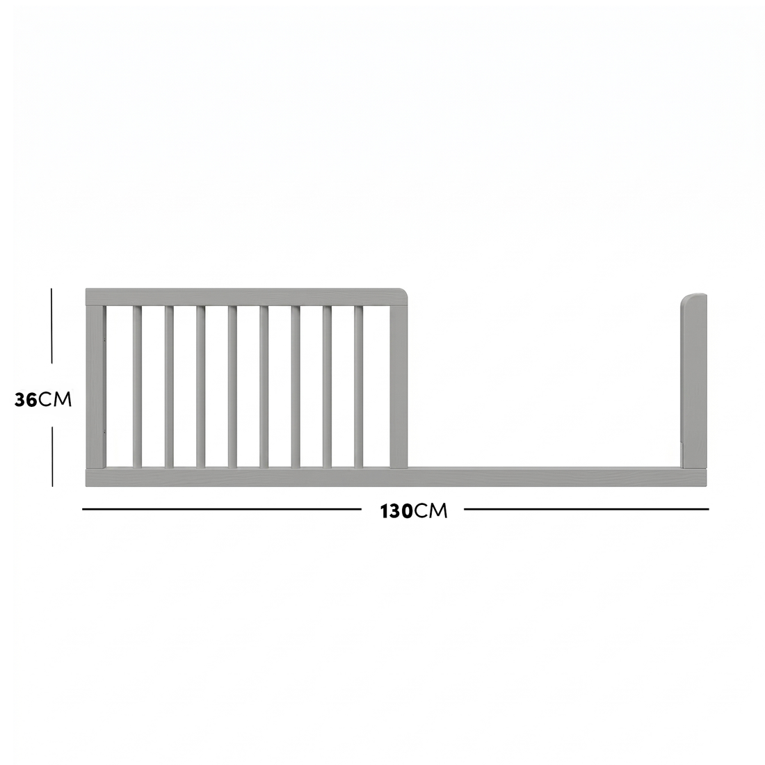 Loom and Melai Solid Pine Baby Cot with Rail in Warm Light Grey
