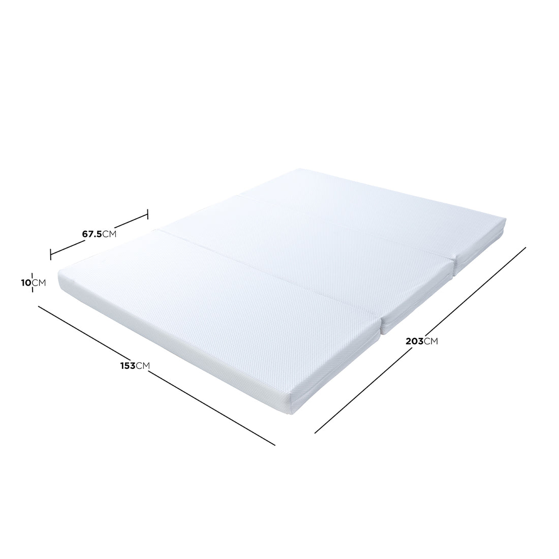Flecter Foldable Foam Mattress - Queen, showcasing its compact design with visible measurements, ideal for versatile sleeping arrangements and easy storage, emphasizing its suitability for diverse living spaces.
