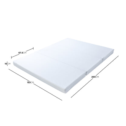 Flecter Foldable Foam Mattress - Queen, showcasing its compact design with visible measurements, ideal for versatile sleeping arrangements and easy storage, emphasizing its suitability for diverse living spaces.