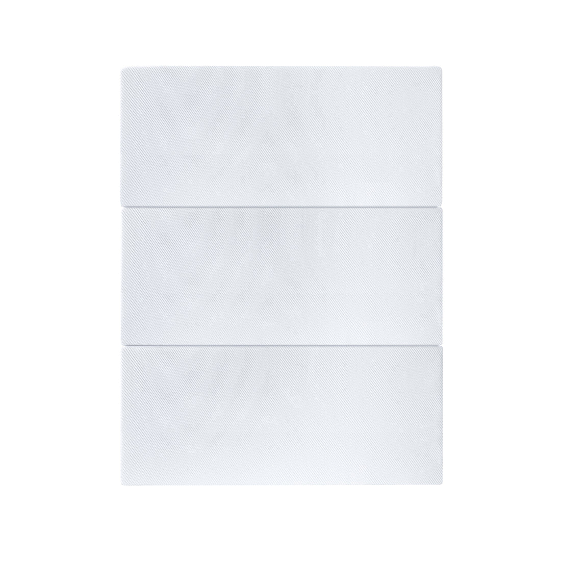 Close-up of the Flecter Foldable Foam Mattress - Queen, showcasing its textured white fabric and sleek design, with accompanying product cards highlighting features and specifications in a clean, rectangular format.