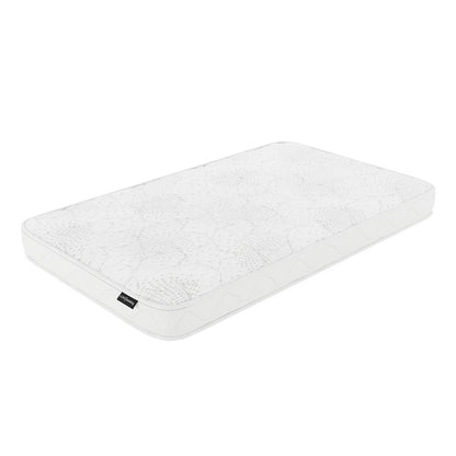 Azeem & Giro Baby Cot paired with Gydas 10cm Nursery Mattress, showcasing a quilt-patterned design, offering optimal support and breathability for a comfortable and secure sleep environment for babies.