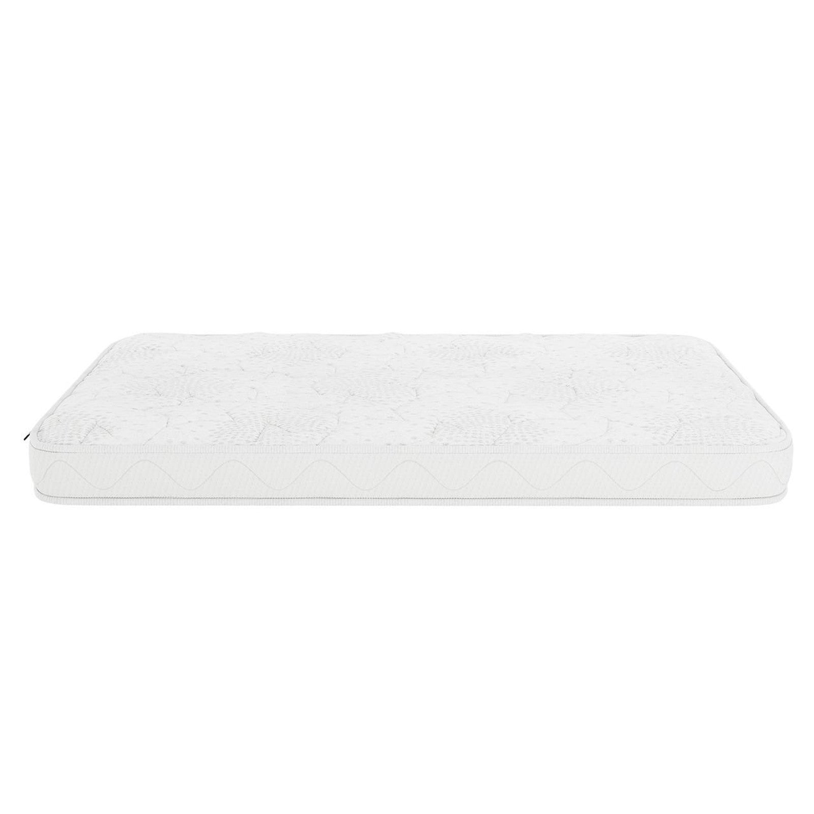 Gydas 10cm High Density Foam Knitted Nursery Cot Mattress features a quilt-patterned design, showcasing its dual-sided construction against a plain background, emphasizing comfort and support for safe, restful sleep.