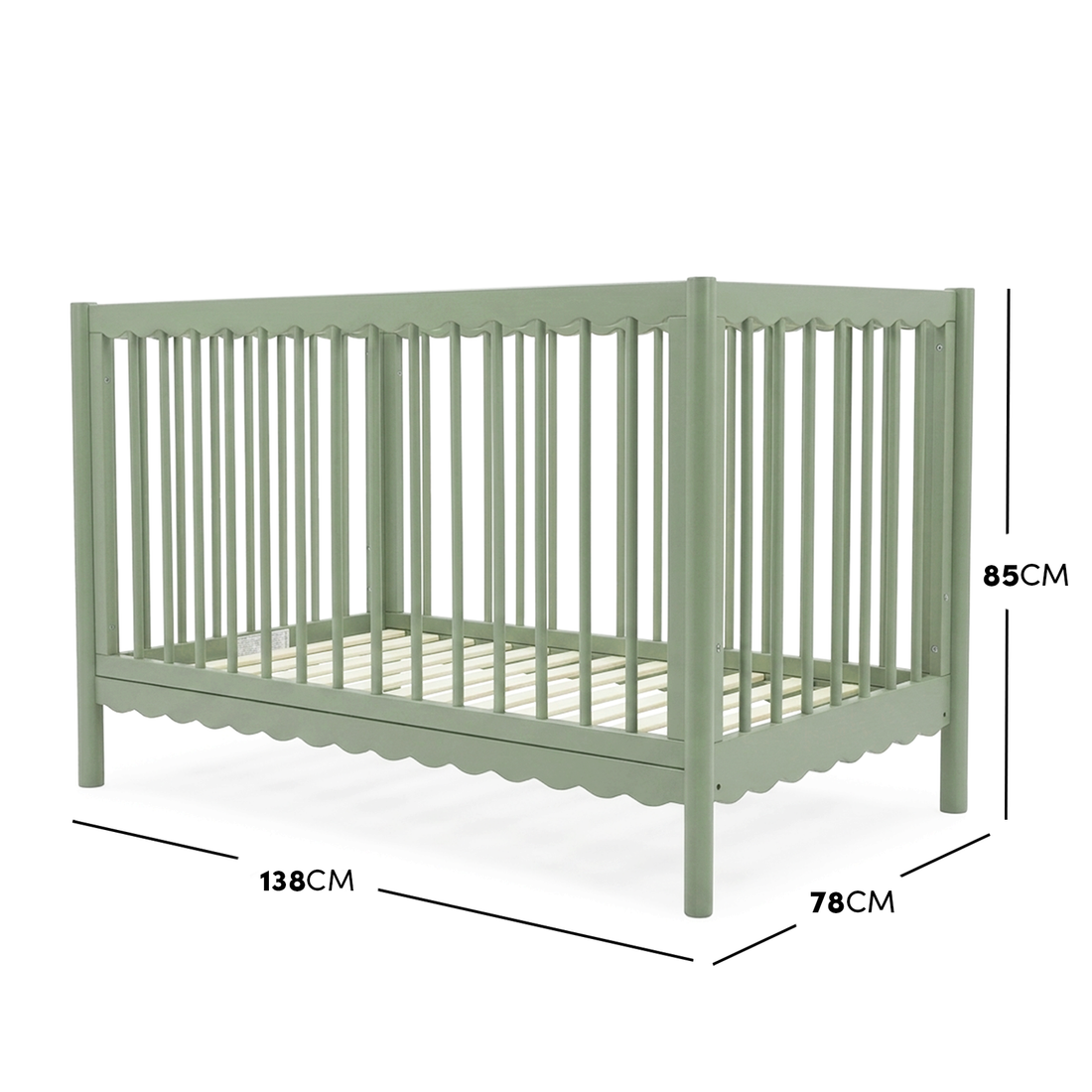 Mira Natural Pine Wood Adjustable Baby Cot in Sage Green