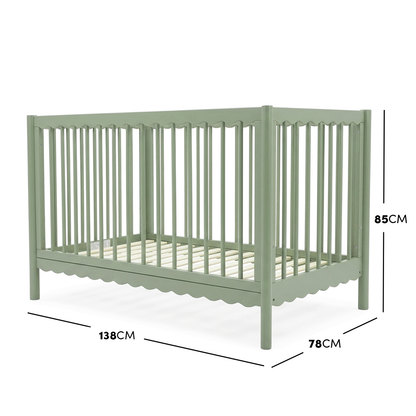 Mira Natural Pine Wood Adjustable Baby Cot in Sage Green