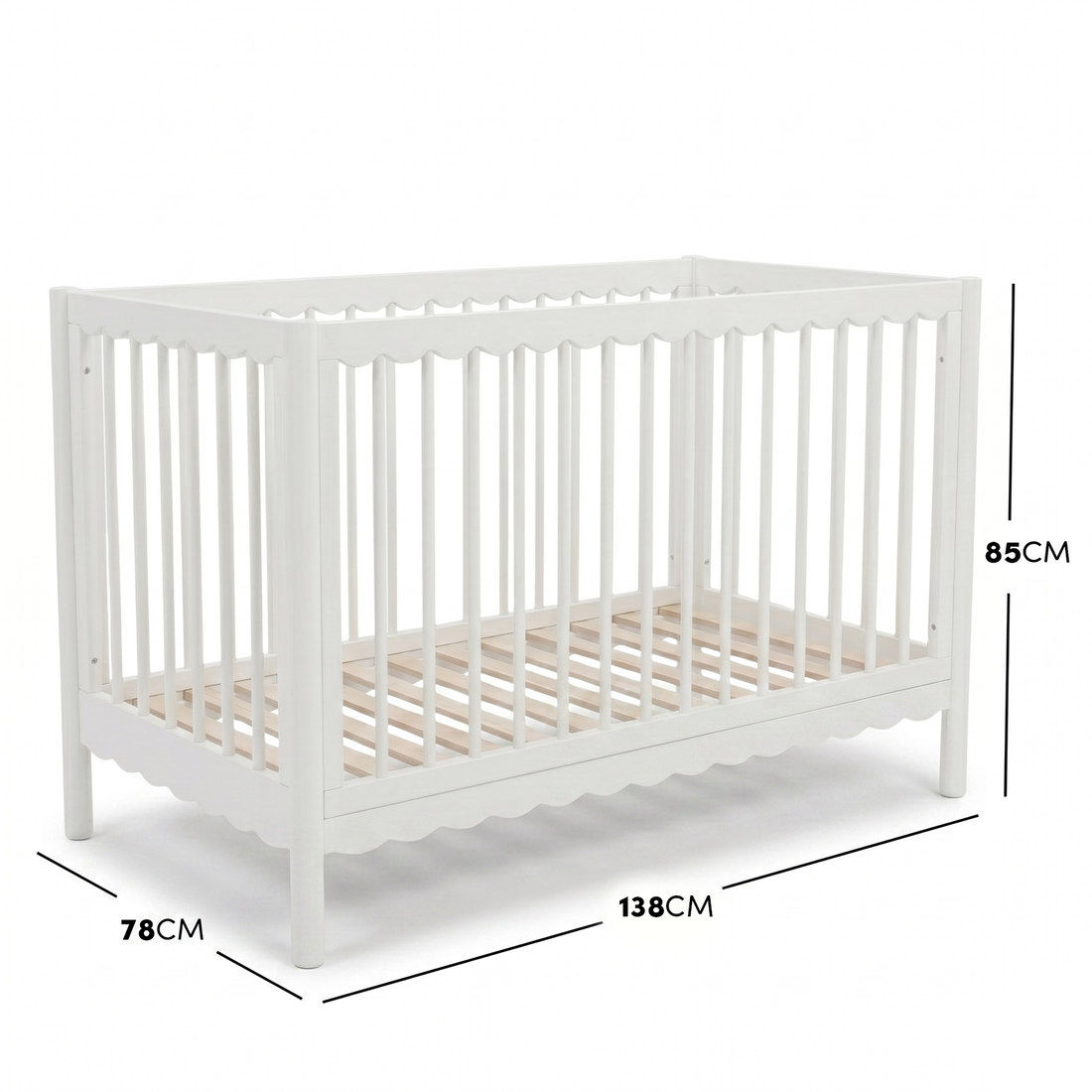 Mira Natural Pine Wood Adjustable Baby Cot in White