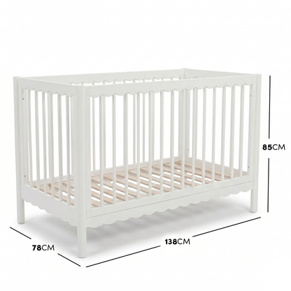 Mira Natural Pine Wood Adjustable Baby Cot in White