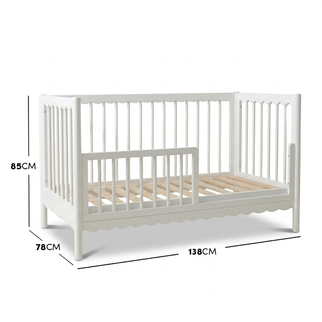 Mira and Melai Solid Pine Baby Cot with Rail Set in White