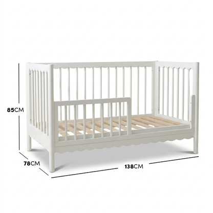 Mira and Melai Solid Pine Baby Cot with Rail Set in White