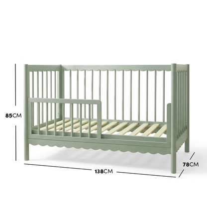 Mira and Melai Solid Pine Baby Cot with Rail Set in Sage Green