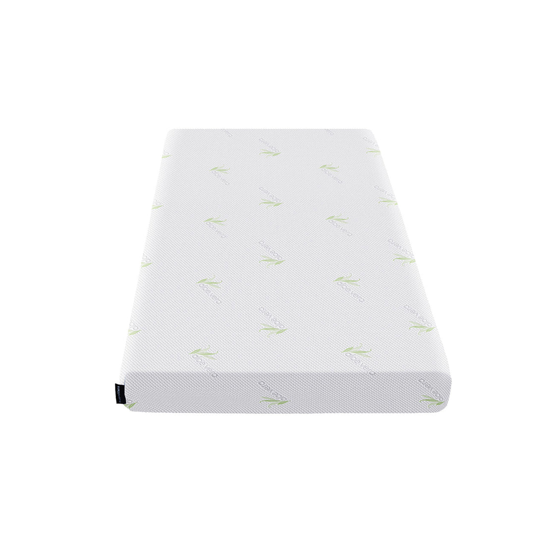 Luxo Junior 15cm Medium Firm Kids and Bunk Bed Mattress White featuring subtle green designs, showcasing its medium-firm support and reinforced edges, ideal for children's rooms and bunk beds.