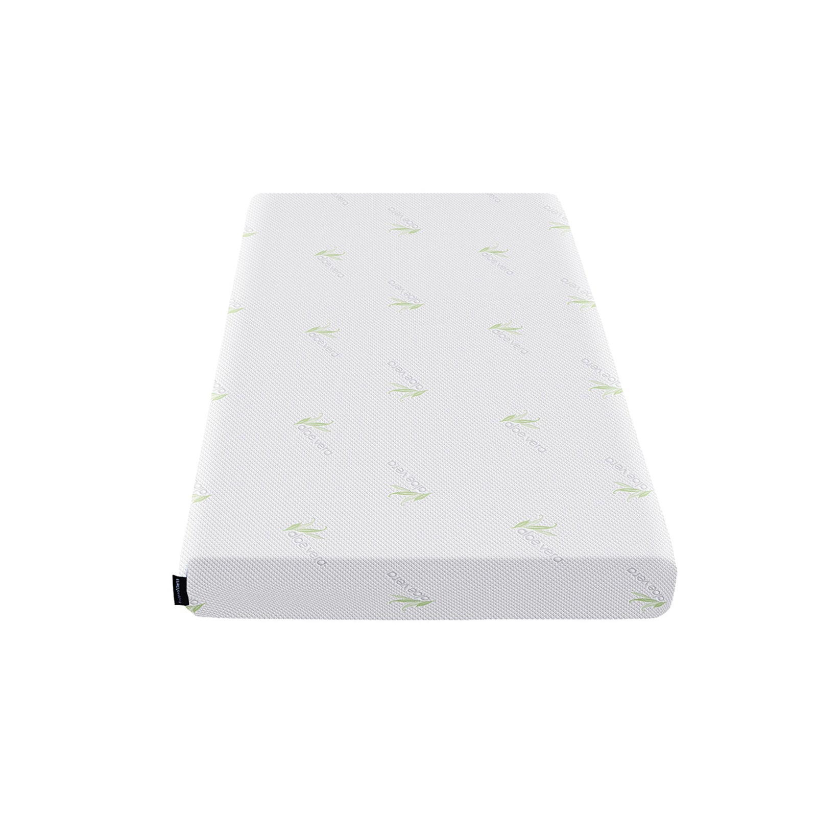 Luxo Junior 15cm Medium Firm Kids and Bunk Bed Mattress White featuring subtle green designs, showcasing its medium-firm support and reinforced edges, ideal for children's rooms and bunk beds.