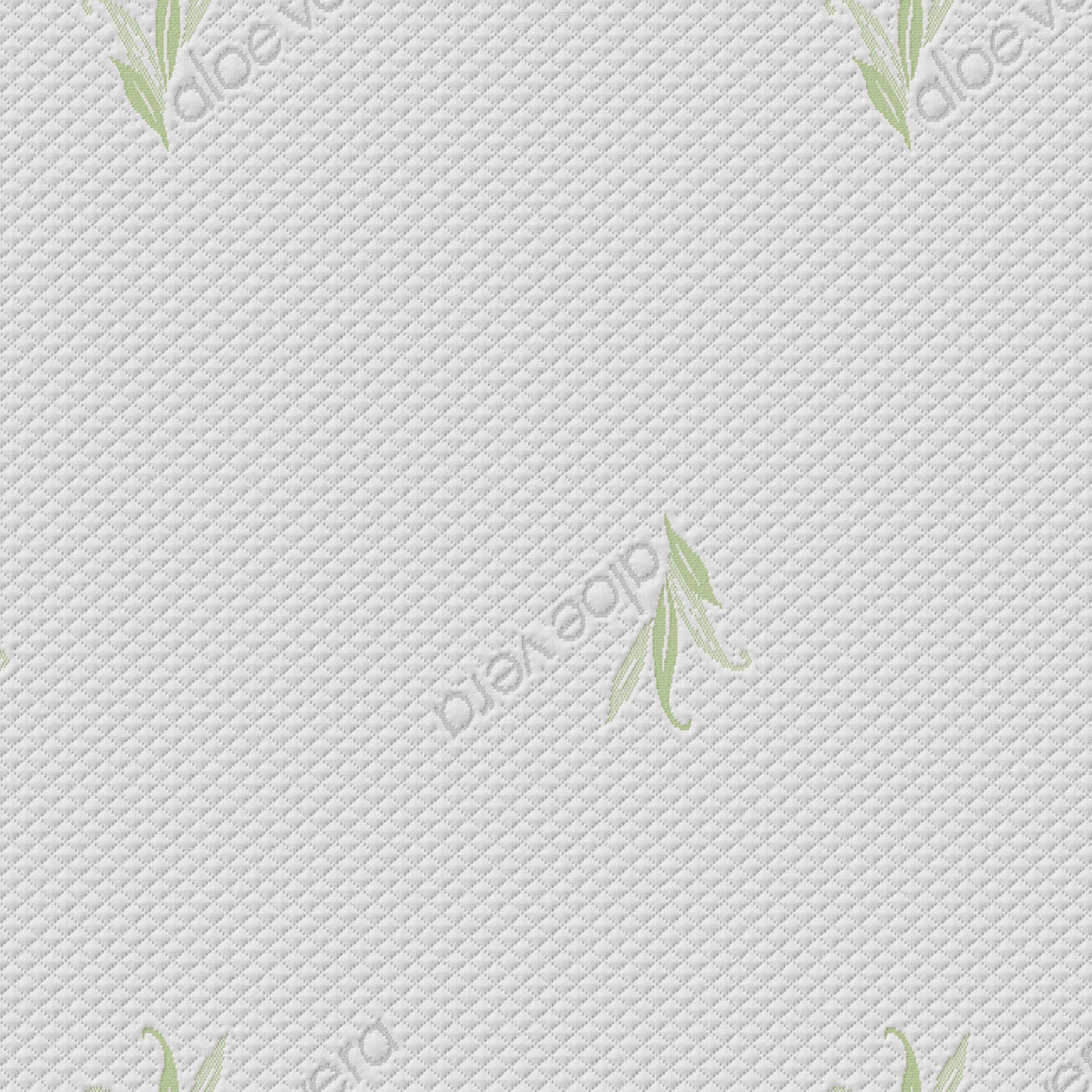 Close-up of Luxo Junior 15cm Medium Firm Kids and Bunk Bed Mattress, showcasing white fabric with green leaf embroidery, highlighting its soft, durable, and breathable knitted cover for comfortable sleep.