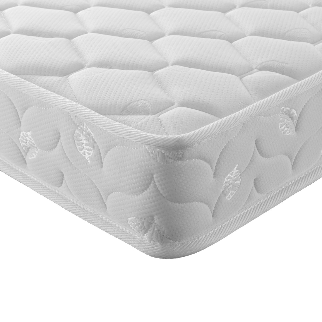 Momo Solid Pine Loft Bed with Thermis Mattress - White, featuring a cream-colored quilted single mattress on a black base, showcasing a hexagonal pattern, perfect for optimizing space and style.