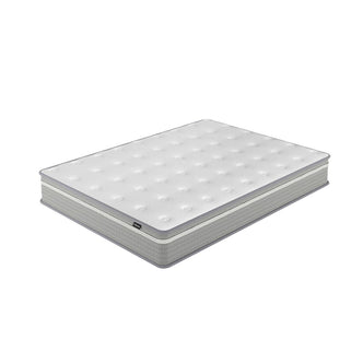 Oriona Double 25cm Pocket Spring Gel Mattress in Medium Firm, featuring a white quilted top and grey sides, designed for optimal comfort and support with cool gel memory foam and pocket spring technology.