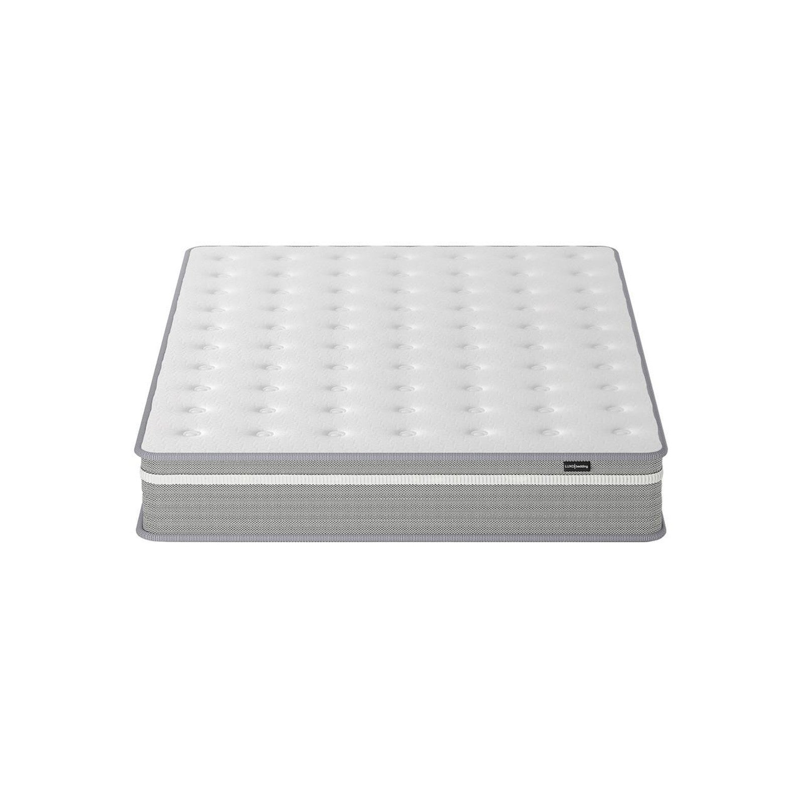 Oriona Double 25cm Pocket Spring Gel Mattress in Medium Firm, featuring a white tufted-top with grey mesh-style side panels, offering structured support and cooling comfort with its cool gel memory foam surface.