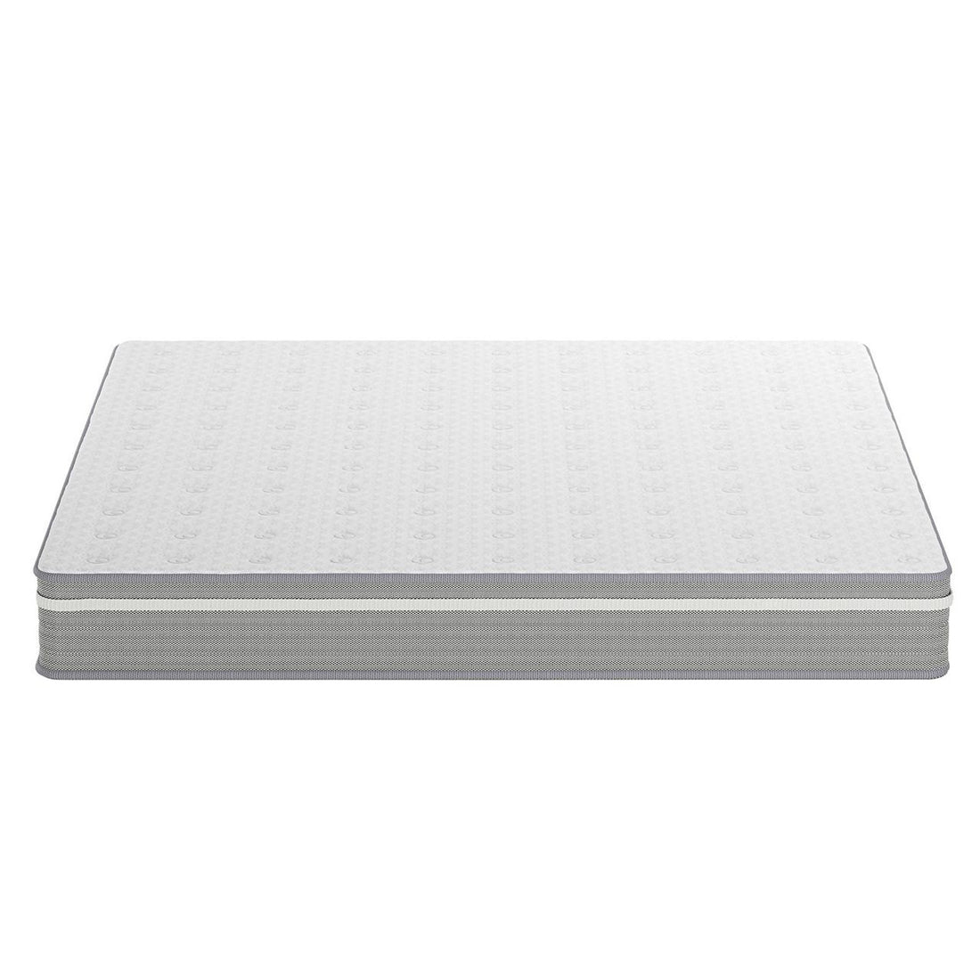 Oriona King 25cm Pocket Spring Gel Mattress in Medium Firm featuring a white quilted top and gray sides, designed with cool gel memory foam and a 5-zone pocket spring system for enhanced comfort.