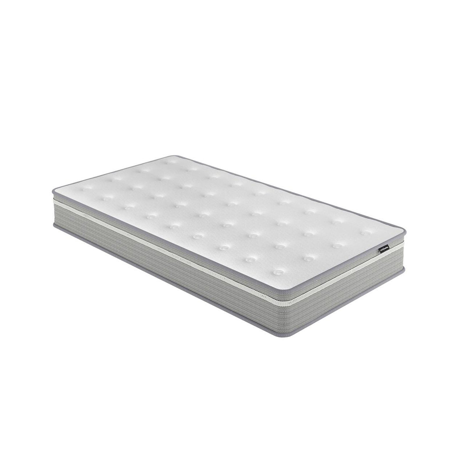 Oriona King Single 25cm Pocket Spring Mattress in Med Firm, featuring a white quilted top and gray side panels, designed for personalized support and cooling comfort with its cool gel-infused memory foam.