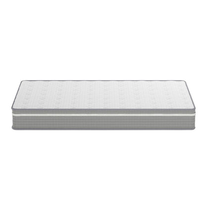 Oriona King Single 25cm Pocket Spring Mattress in Med Firm with a white quilted top and gray side panels, designed for comfort with cool gel-infused memory foam and breathable air mesh fabric.