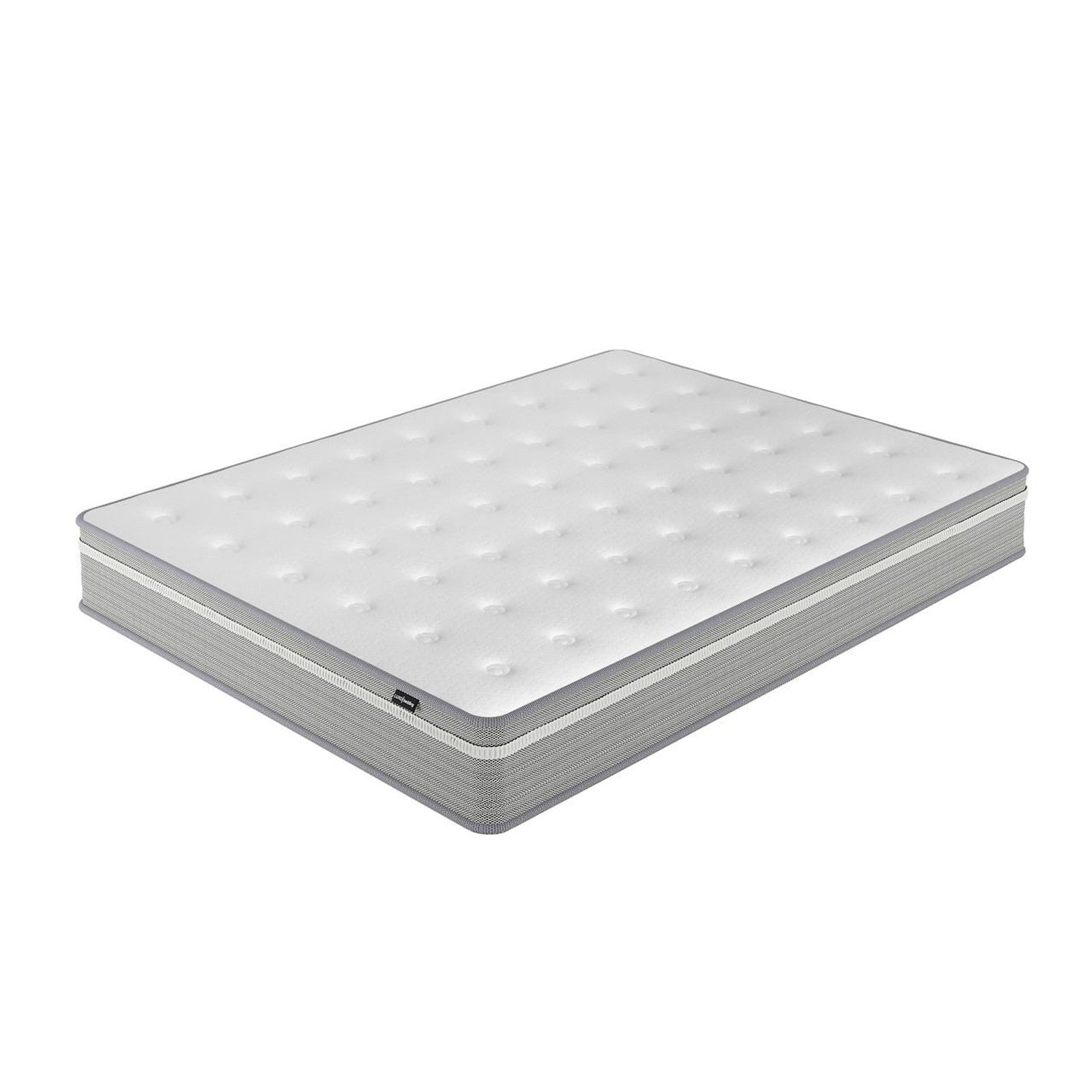 Oriona Queen 25cm Pocket Spring Gel Mattress in Medium Firm, featuring a white tufted top and gray sides, designed for cooling comfort and support with cool gel memory foam and pocket springs.