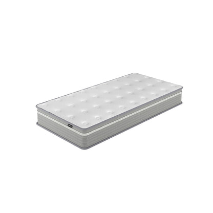Oriona Single 25cm Pocket Spring Gel Mattress in Medium Firm; a rectangular standalone mattress on a white background, showcasing its thick, supportive design with visible quilted top layer for enhanced comfort.