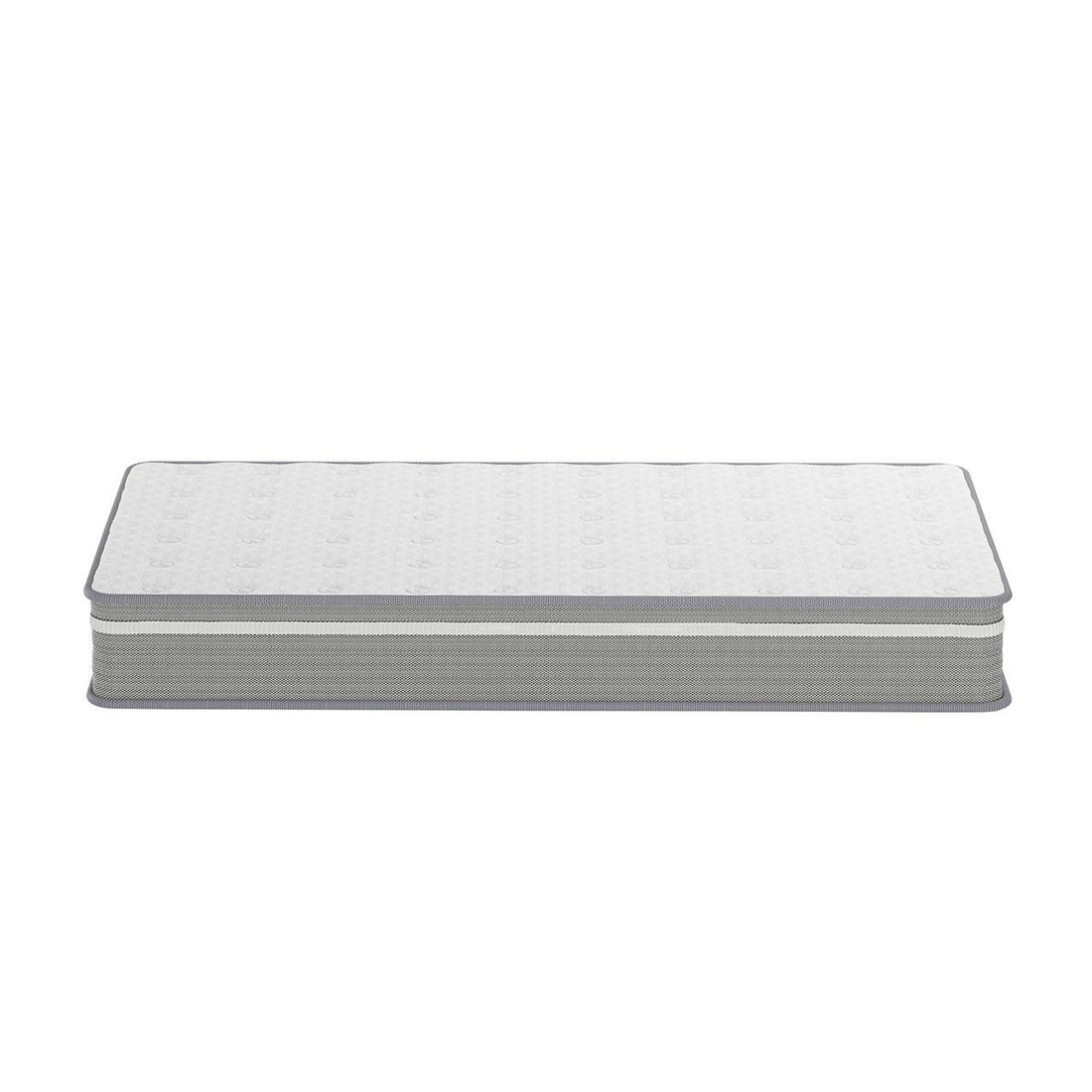 Oriona Single 25cm Pocket Spring Gel Mattress in Medium Firm, featuring a white quilted top and gray sides, showcasing its breathable design and supportive structure against a plain white backdrop.