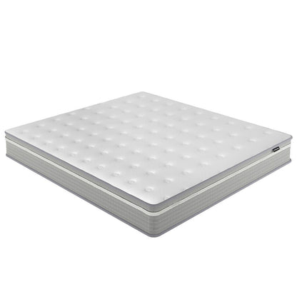 Oriona Super King 25cm Pocket Spring Mattress in Med Firm, featuring a white tufted quilt-top surface with gray side panels, showcasing its luxurious, supportive design for ultimate comfort and undisturbed sleep.