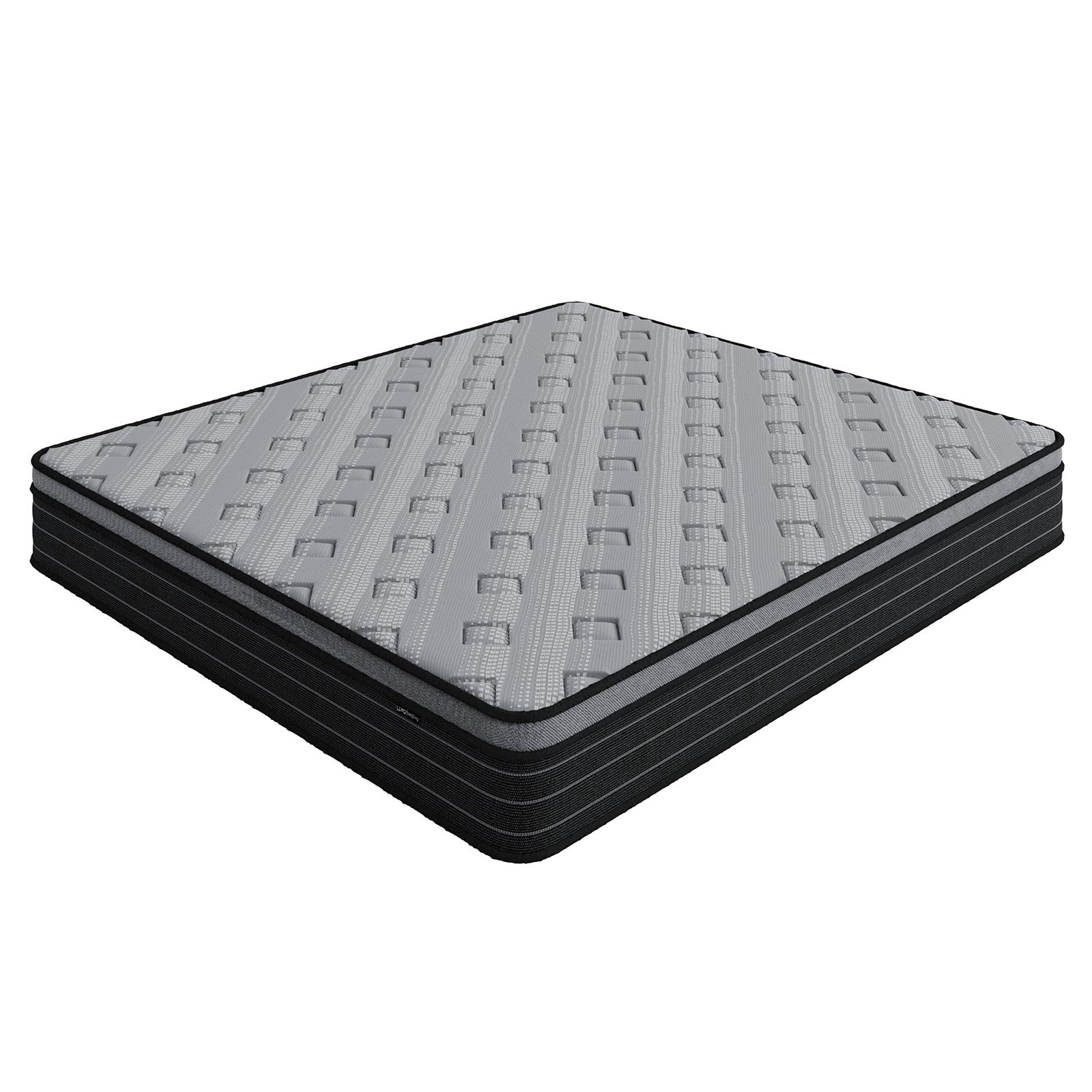Phoebe King 33cm Euro Pillow Top Pocket Spring Mattress with a grey quilted surface and darker side panels, showcasing its medium firm, multi-layered design for enhanced support and comfort.