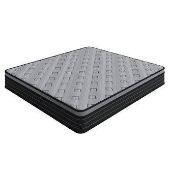 Phoebe King 33cm Euro Pillow Top Pocket Spring Mattress with a grey quilted surface and darker side panels, showcasing its medium firm, multi-layered design for enhanced support and comfort.