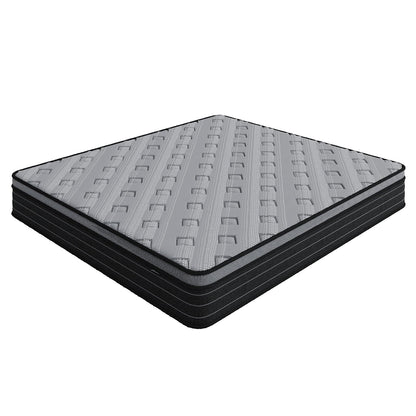 Phoebe King 33cm Euro Pillow Top Pocket Spring Mattress with a grey quilted surface and darker side panels, showcasing its medium firm, multi-layered design for enhanced support and comfort.