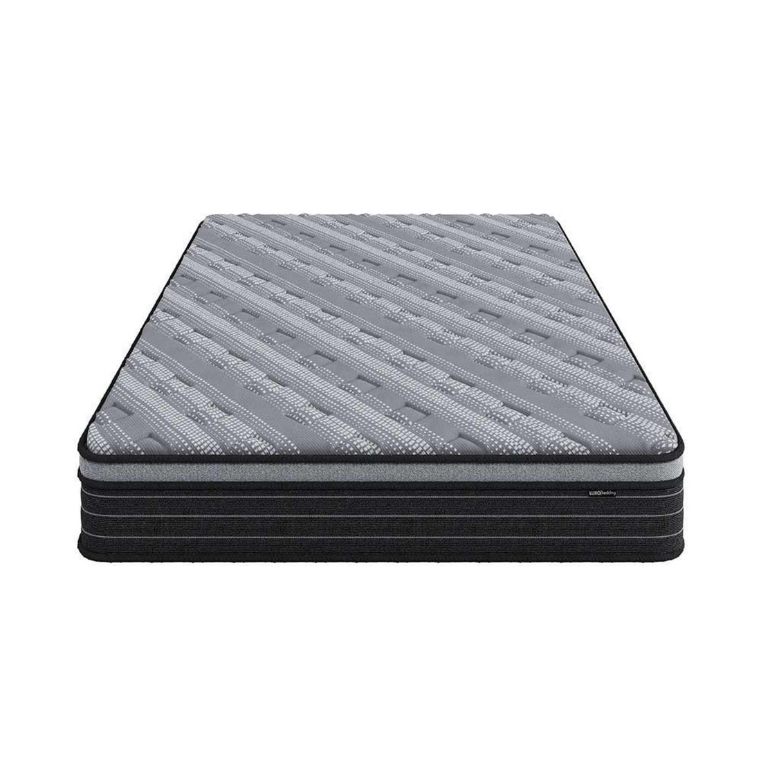 Phoebe Queen 33cm Euro Pillow Top Pocket Spring Mattress displayed from a slight front angle, showcasing its medium firm, plush Euro pillow top design with pocket spring support for enhanced comfort and spinal alignment.