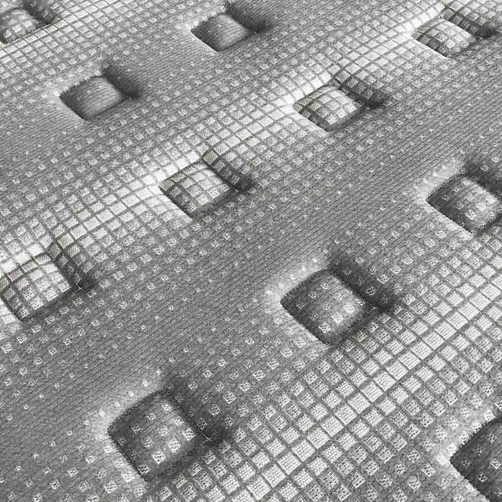 Phoebe Queen 33cm Euro Pillow Top Pocket Spring Mattress close-up showing tufted, quilted surface with a grid of slight indentations, highlighting the premium anti-pilling knitted fabric's texture for enhanced comfort.