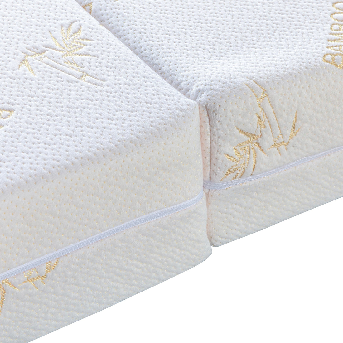 Close-up of the Plico Bamboo Folding Foam Mattress - Queen, highlighting its textured foam layers. The image showcases the mattress's detailed surface, emphasizing comfort and support features.