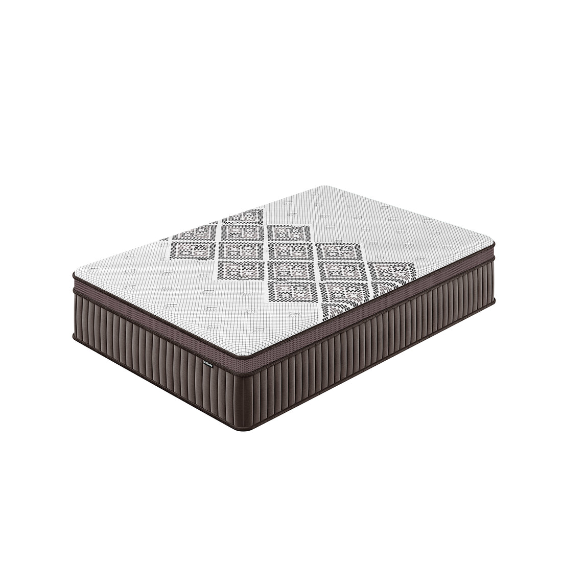 Thalia Double 30cm Memory Foam Pocket Spring Mattress features a white patterned top and brown rib-textured sides, highlighting its boxed-style design, offering medium firm support for enhanced sleep comfort.