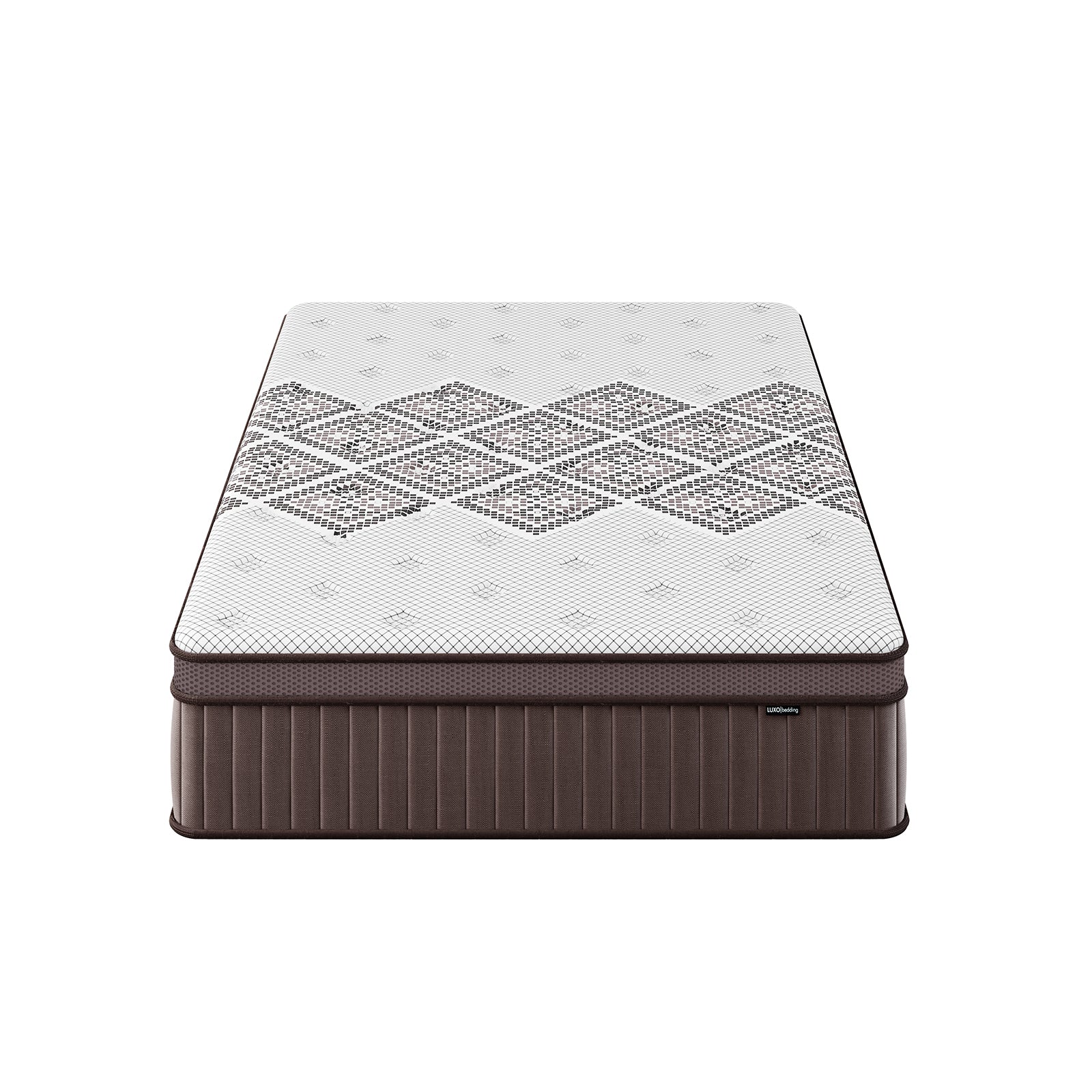 Thalia Double 30cm Memory Foam Pocket Spring Mattress in Med, featuring a white quilted top with diamond pattern and brown side panels. Clean, modern design ideal for superior comfort and support.