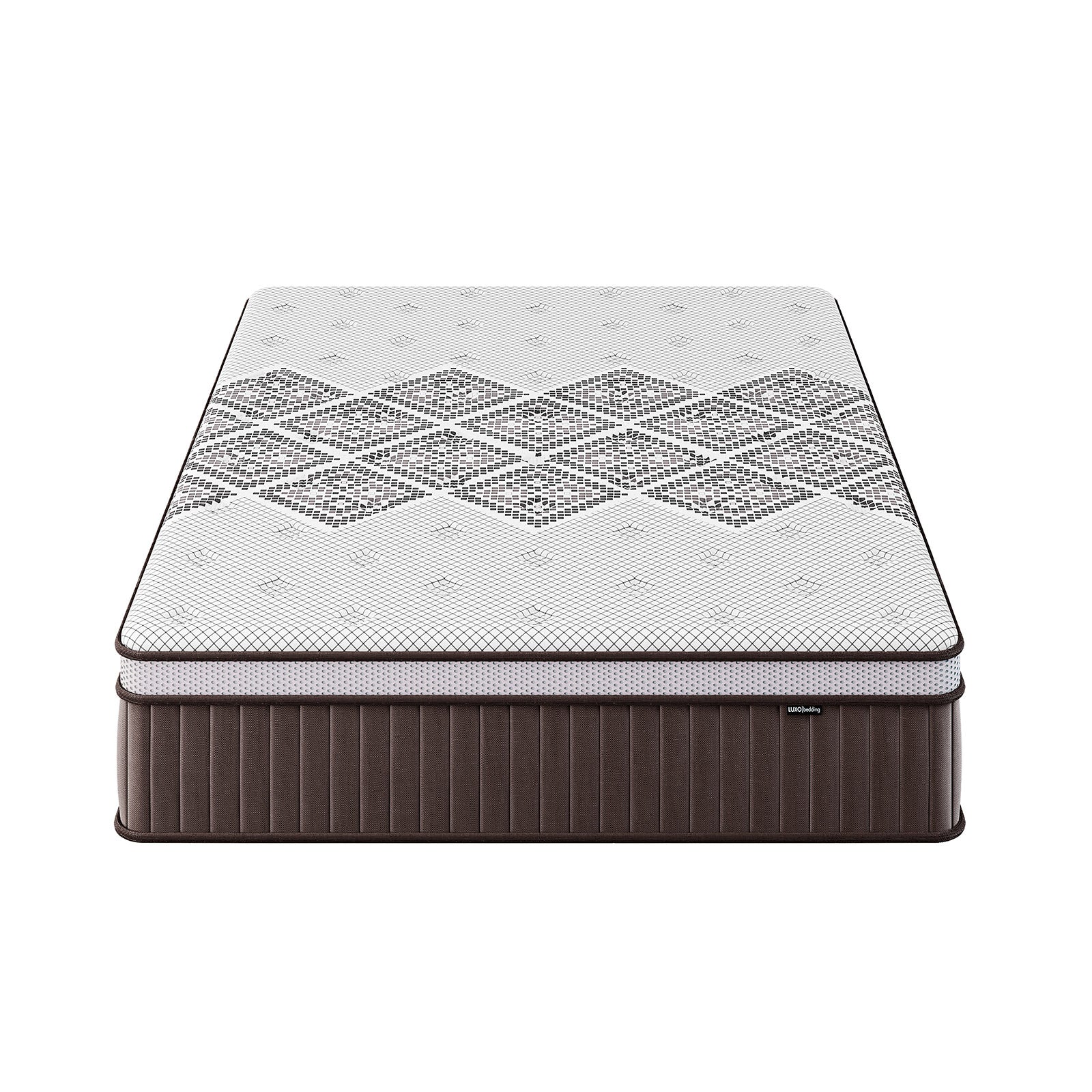 Thalia Queen 30cm Memory Foam Pocket Spring Mattress features a quilted, diamond-patterned top and dark brown, vertically stitched sides, embodying luxurious comfort and robust support for an enhanced sleeping experience.