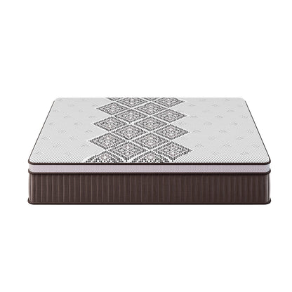 Thalia Queen 30cm Memory Foam Pocket Spring Mattress features a quilted diamond-patterned top and dark-brown sides, showcasing its medium firm design with memory foam and pocket spring support.