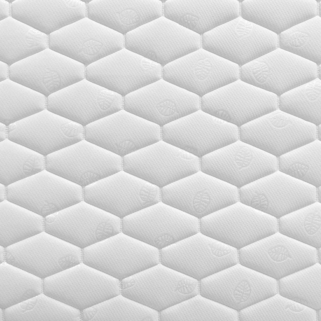 Close-up of the Thermis Single 15cm Hypoallergenic Mattress in Medium Firm, showcasing its white quilted surface with a repeating hexagonal pattern, emphasizing its quality and design for optimal comfort.