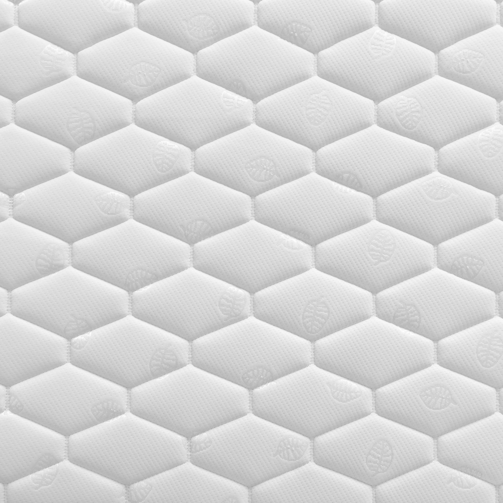 Close-up of the Thermis Single 15cm Hypoallergenic Mattress in Medium Firm, showcasing its white quilted surface with a repeating hexagonal pattern, emphasizing its quality and design for optimal comfort.