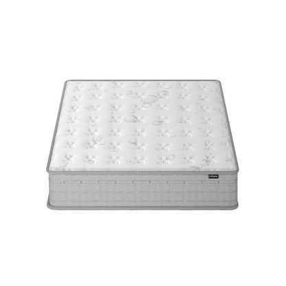 Thetis Double 25cm Pocket Spring Latex Mattress in Med Firm, featuring a quilted-top, pillow-top style with grey side panels, designed for enhanced spinal support and motion isolation.