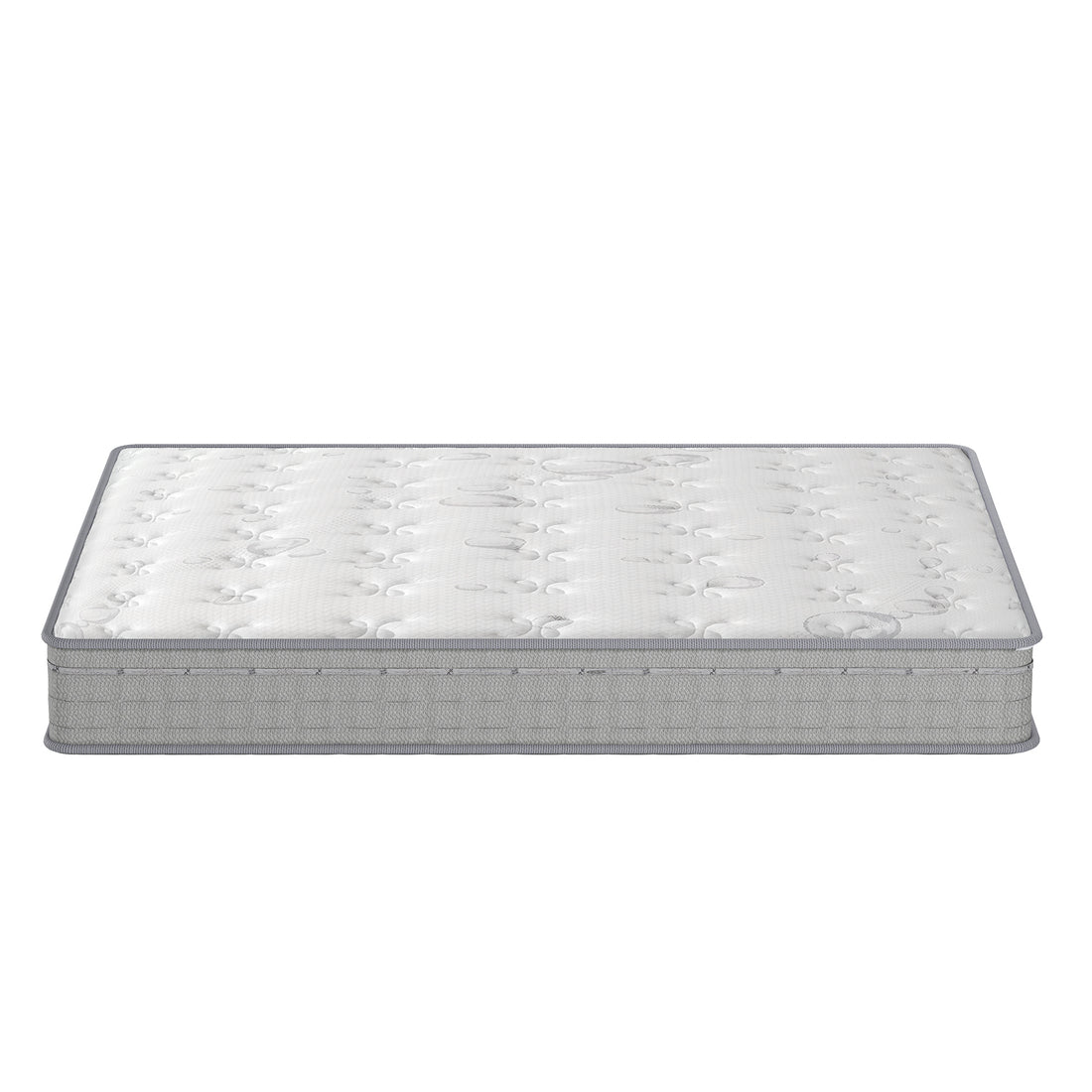 Thetis Double 25cm Pocket Spring Latex Mattress in Med Firm, featuring a white quilted top and light-gray side panels, viewed from a low angle against a plain white background.