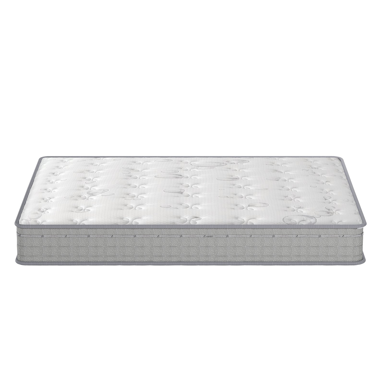 Thetis Double 25cm Pocket Spring Latex Mattress in Med Firm, featuring a white quilted top and light-gray side panels, viewed from a low angle against a plain white background.