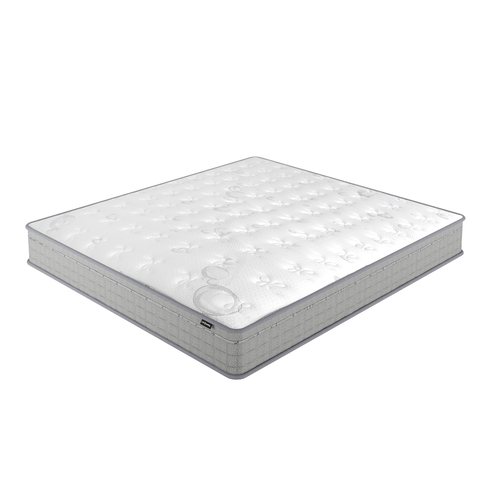 Thetis King 25cm Pocket Spring Latex Mattress in Med Firm features a white quilted top and grey side panels, offering luxury comfort with a breathable latex foam top and 5-zone pocket spring system.