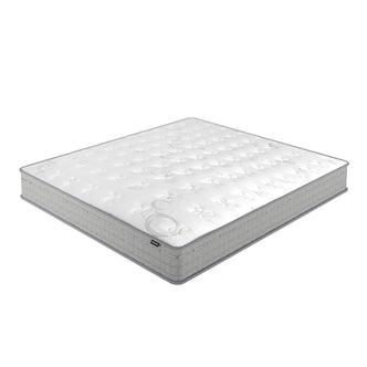 Thetis King 25cm Pocket Spring Latex Mattress in Med Firm features a white quilted top and grey side panels, offering luxury comfort with a breathable latex foam top and 5-zone pocket spring system.