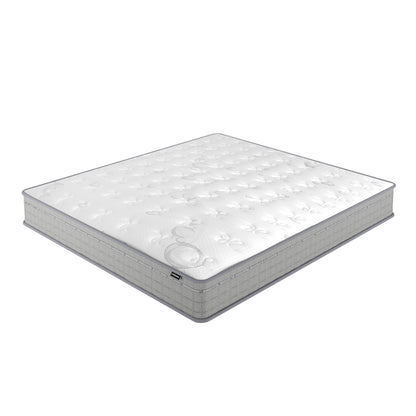 Thetis King 25cm Pocket Spring Latex Mattress in Med Firm features a white quilted top and grey side panels, offering luxury comfort with a breathable latex foam top and 5-zone pocket spring system.