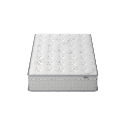 Thetis King Single 25cm Pocket Spring Latex Mattress features a white quilted design with grey side panels, showcasing its medium-firm, pillow-top style for optimal comfort and support.