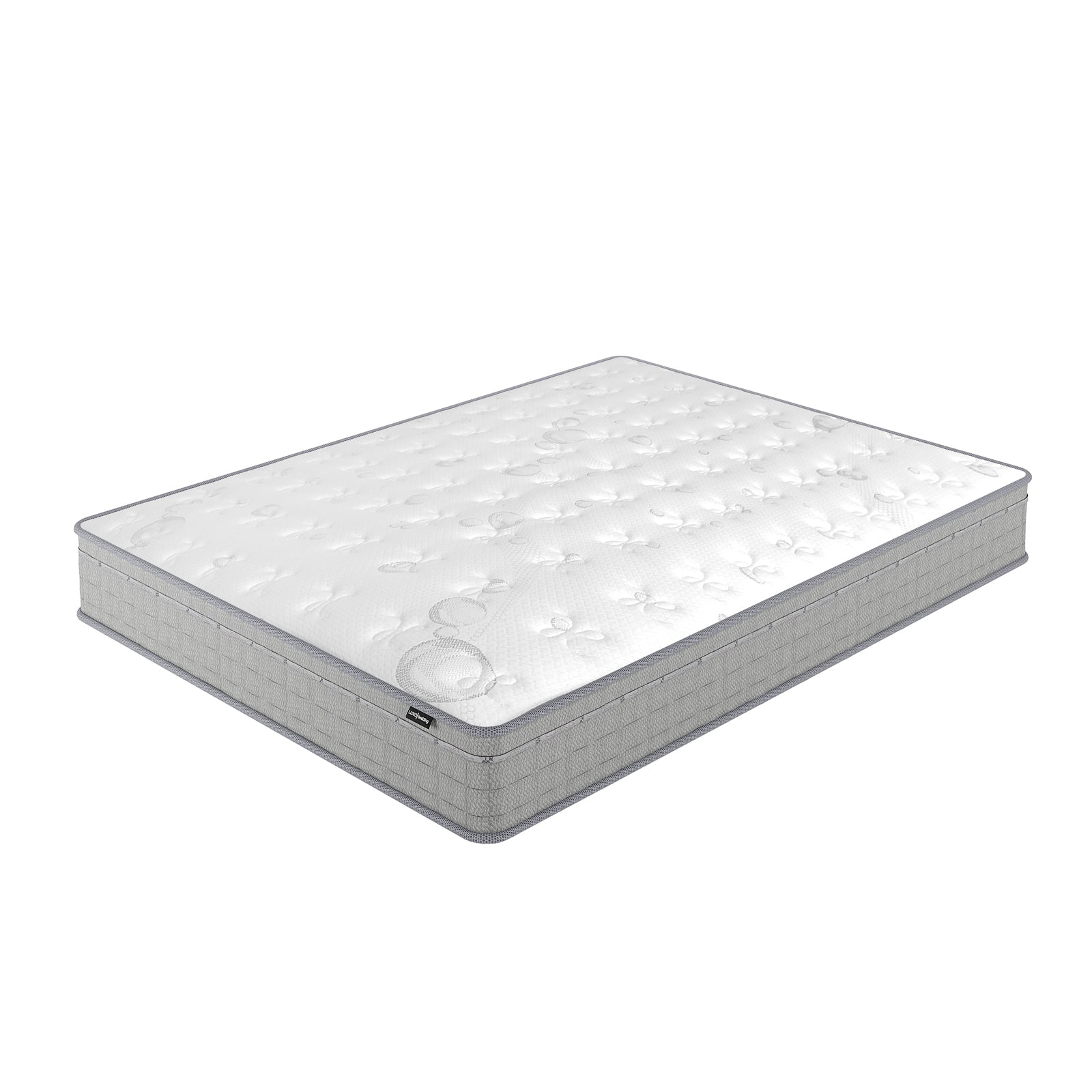 Thetis Queen 25cm Pocket Spring Latex Mattress in Med Firm, featuring a quilted white top with tufted pattern and light grey sides, showcases medium thickness designed for enhanced sleep posture and joint pain relief.